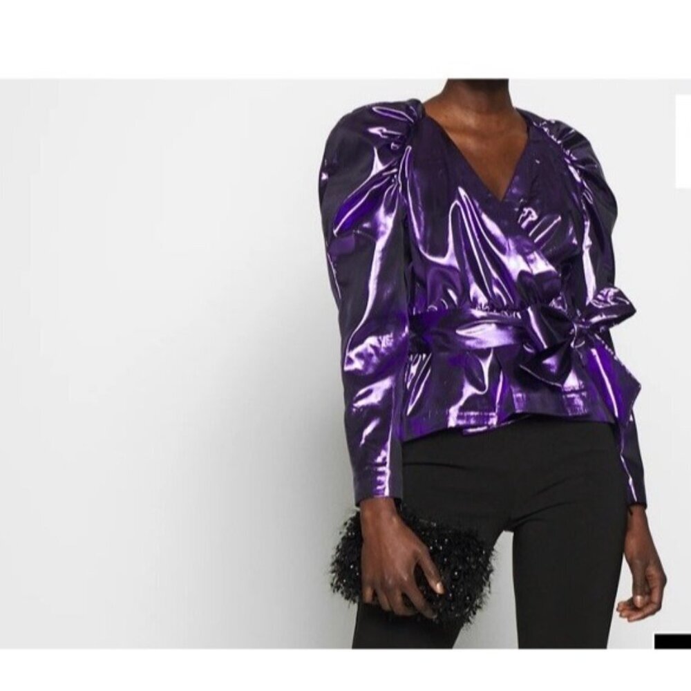 Pinko Italy metalic purple wrap top blouse Party Evening Disco Sz 4